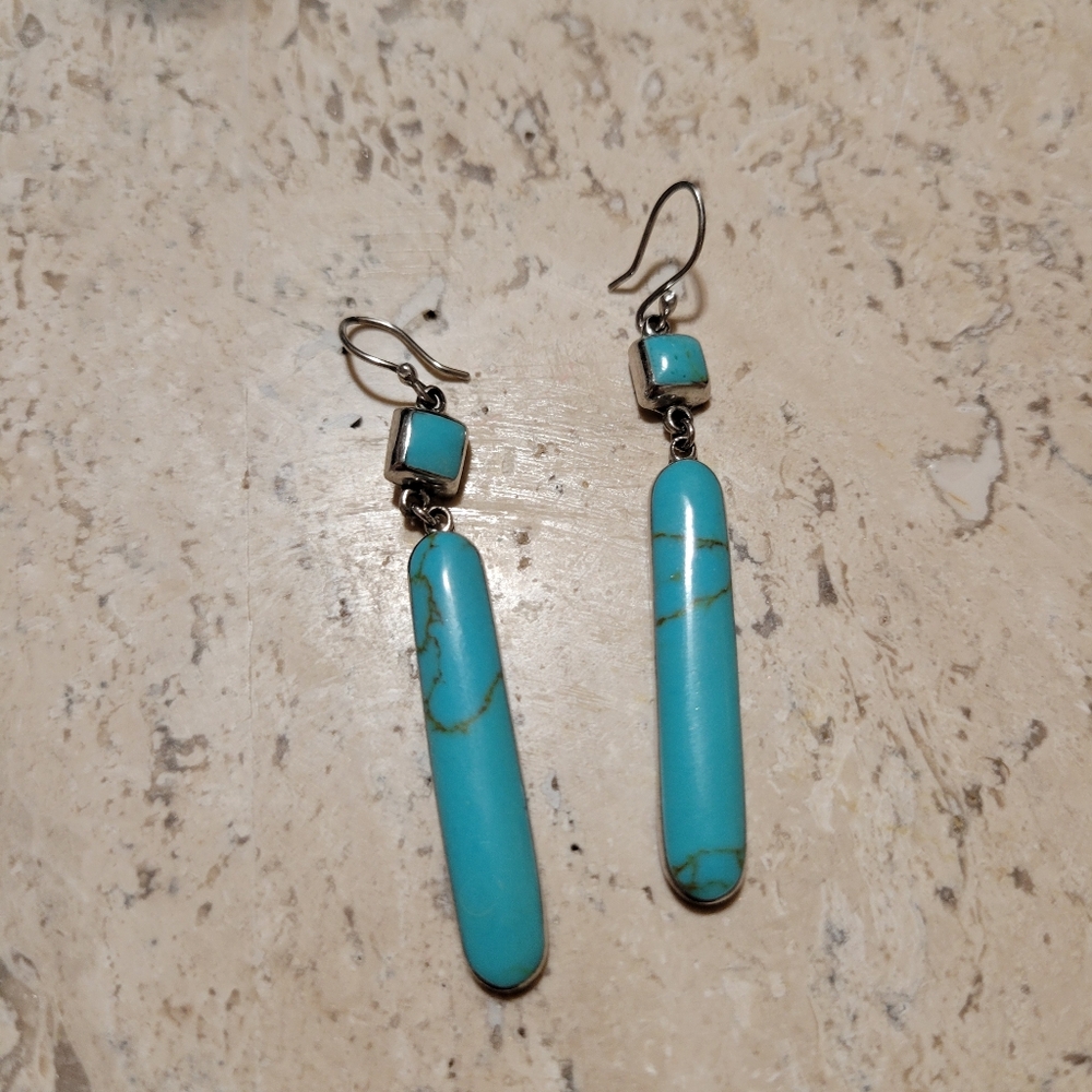 Turquoise Bar Sterling Earrings